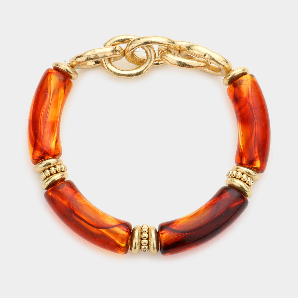 Madeline Love Brown Metal Chain Accented Celluloid Acetate Stretch Bracelet - Bracelets
