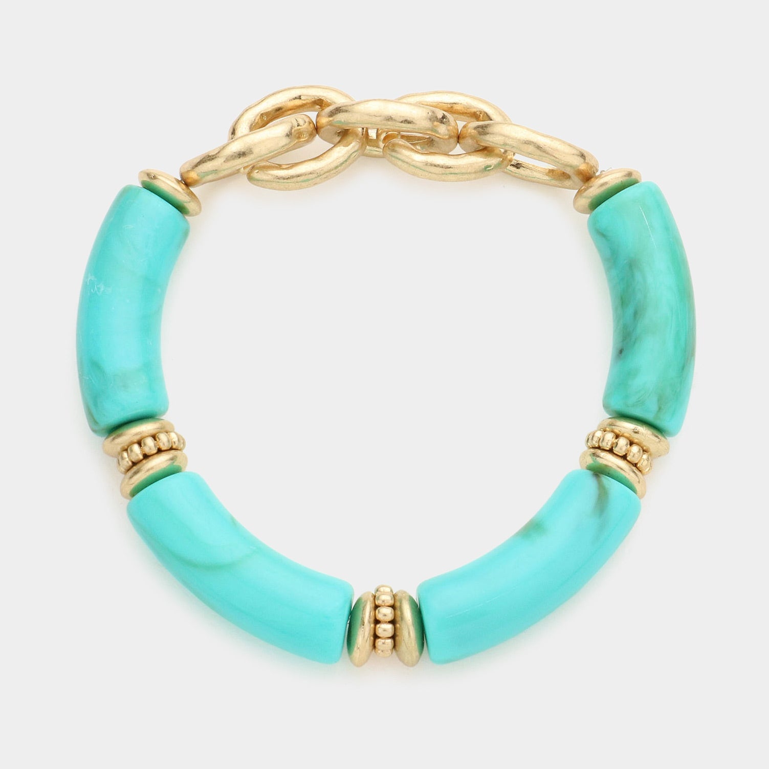 Madeline Love Turquoise Metal Chain Accented Celluloid Acetate Stretch Bracelet - Bracelets