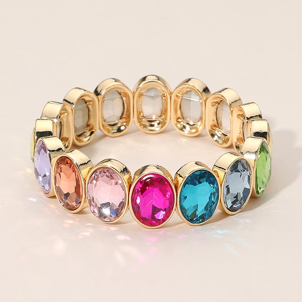 Madeline Love Light, Multi Oval Faceted Stone Beaded Stretch Evening Bracelet
