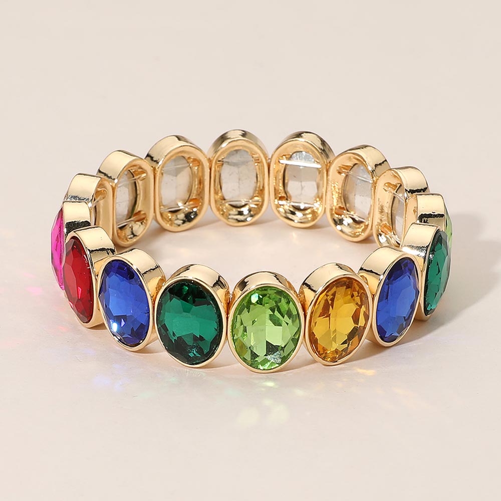 Madeline Love Multi Oval Faceted Stone Beaded Stretch Evening Bracelet