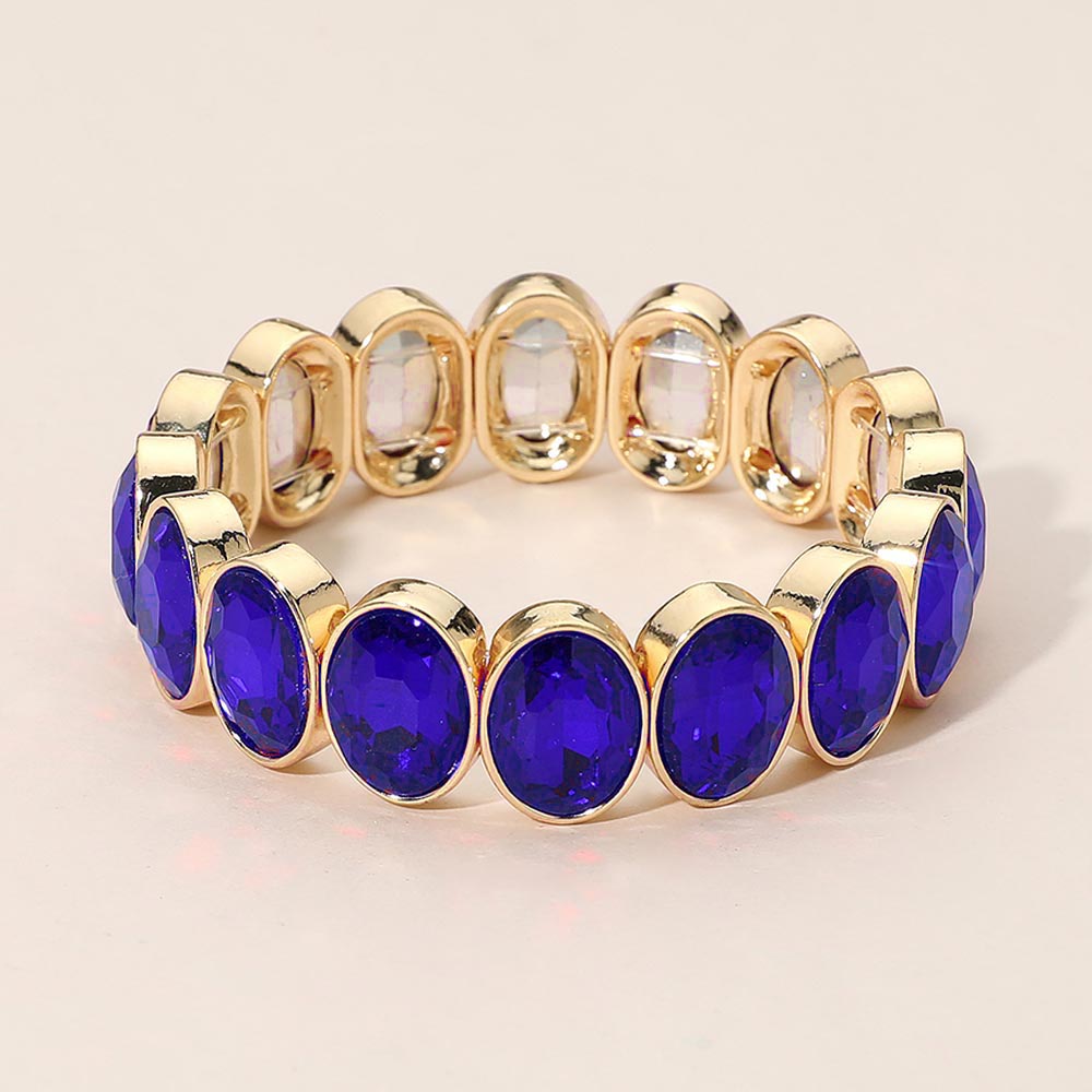 Madeline Love Sapphire Oval Faceted Stone Beaded Stretch Evening Bracelet