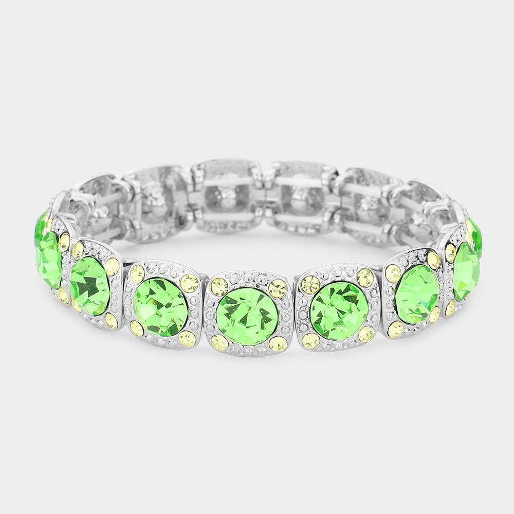 Madeline Love AB, Green Crystal Rhinestone Stretch Bracelet - Jewelry