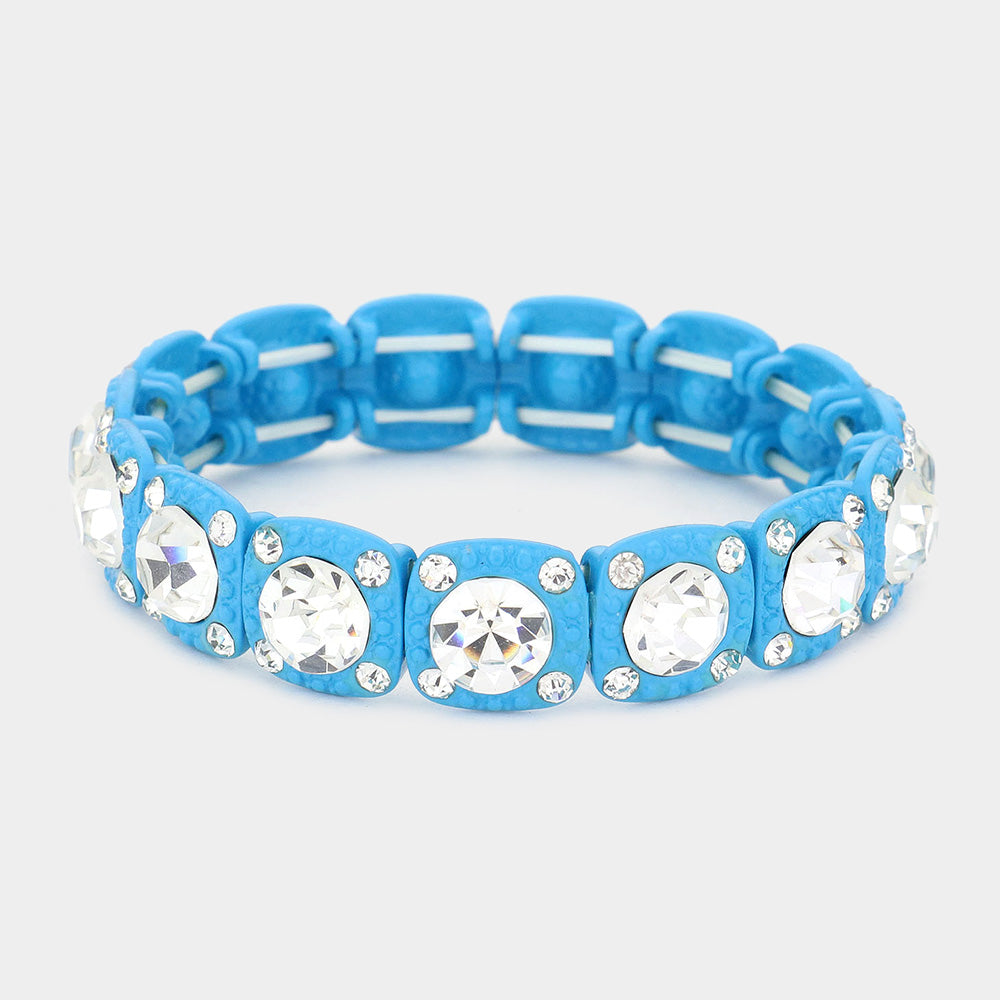 Madeline Love Clear, Turquoise Crystal Rhinestone Stretch Bracelet - Jewelry