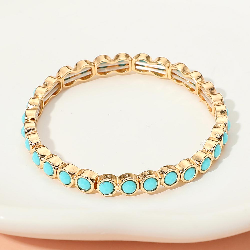 Madeline Love Gold, Turquoise Stone Bezel Stretch Bracelet