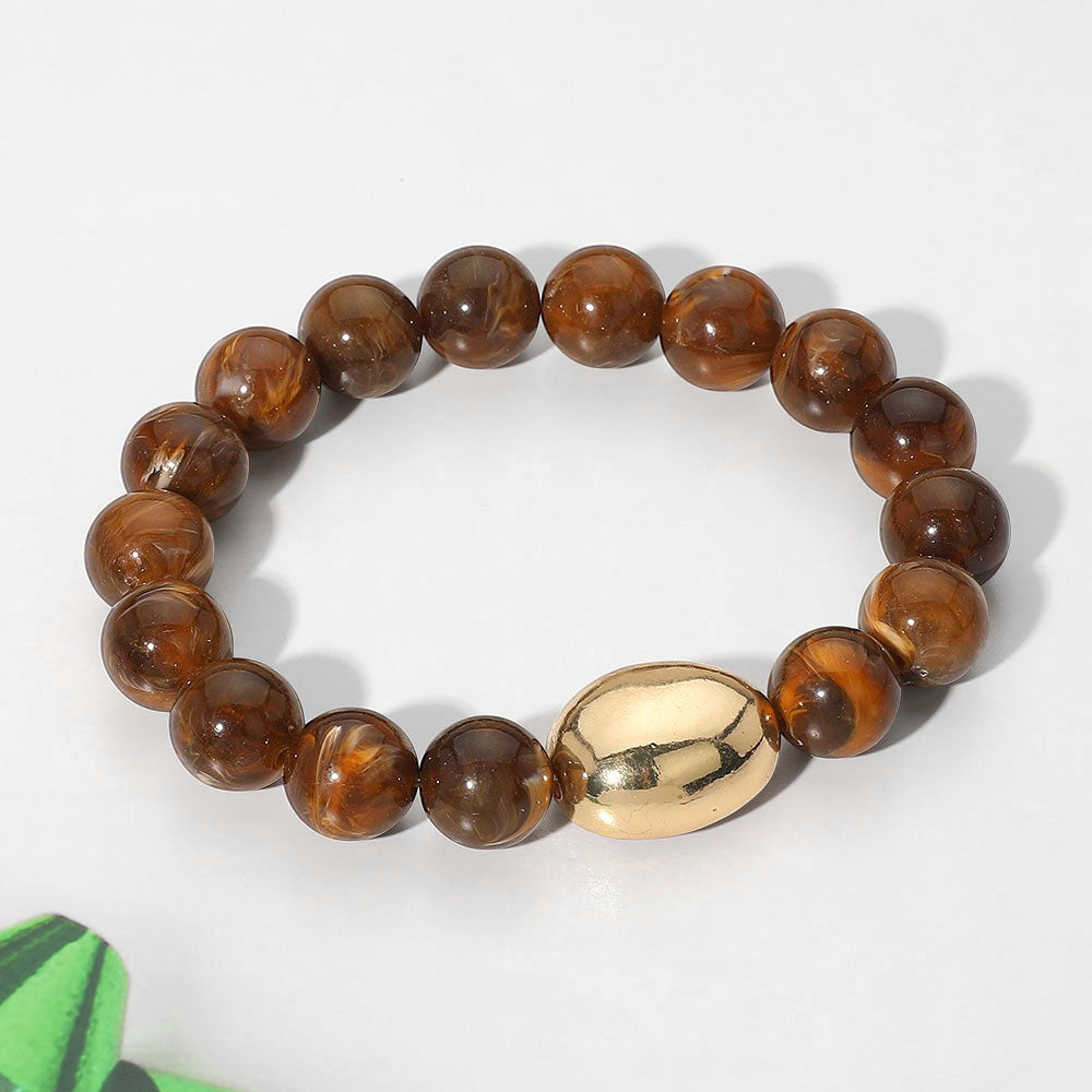 Madeline Love Brown Marbled Resin Ball Beaded Stretch Bracelet - Bracelets
