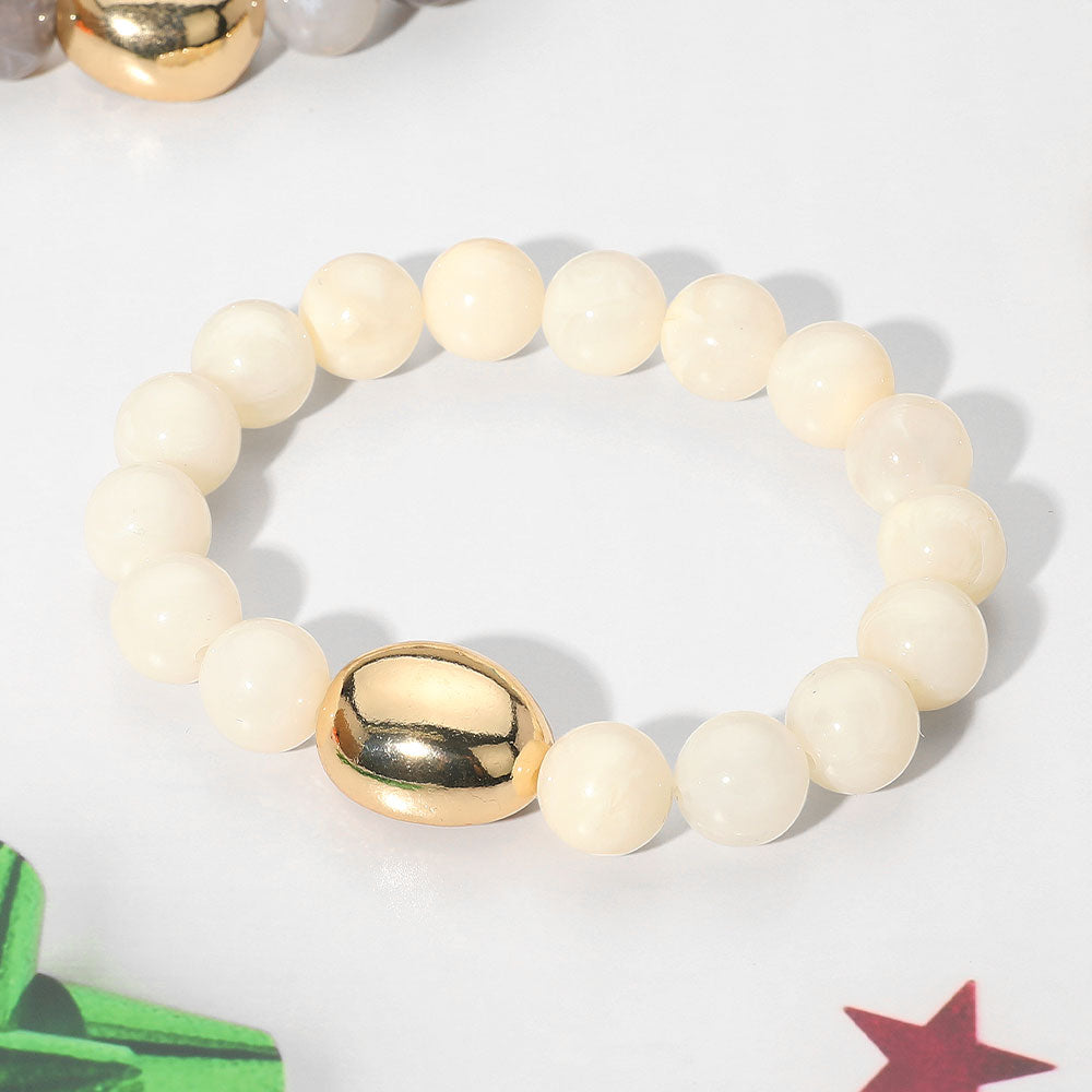 Madeline Love Ivory Marbled Resin Ball Beaded Stretch Bracelet - Bracelets