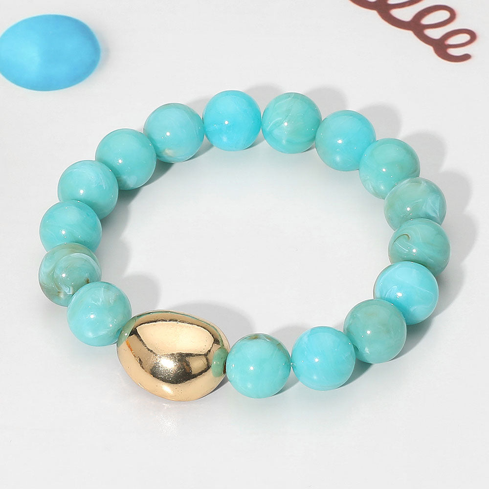 Madeline Love Turquoise Marbled Resin Ball Beaded Stretch Bracelet - Bracelets