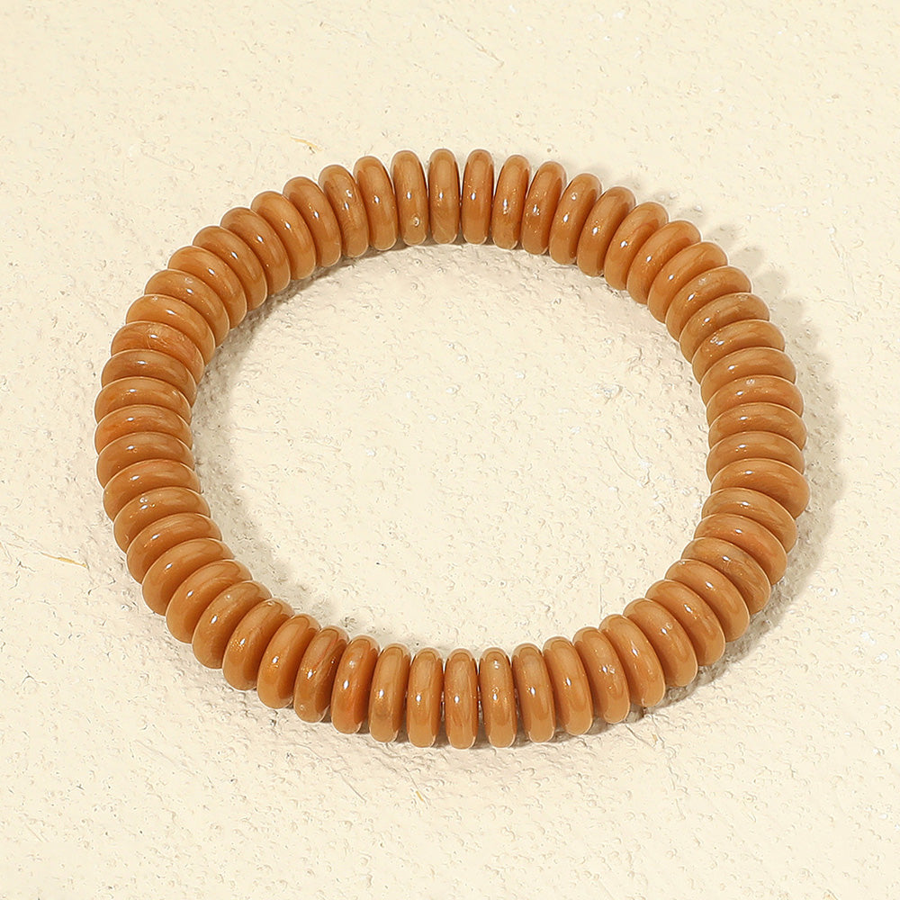 Madeline Love Brown, Gold Marbled Flat Disc Beaded Stretch Bracelet - Bracelets