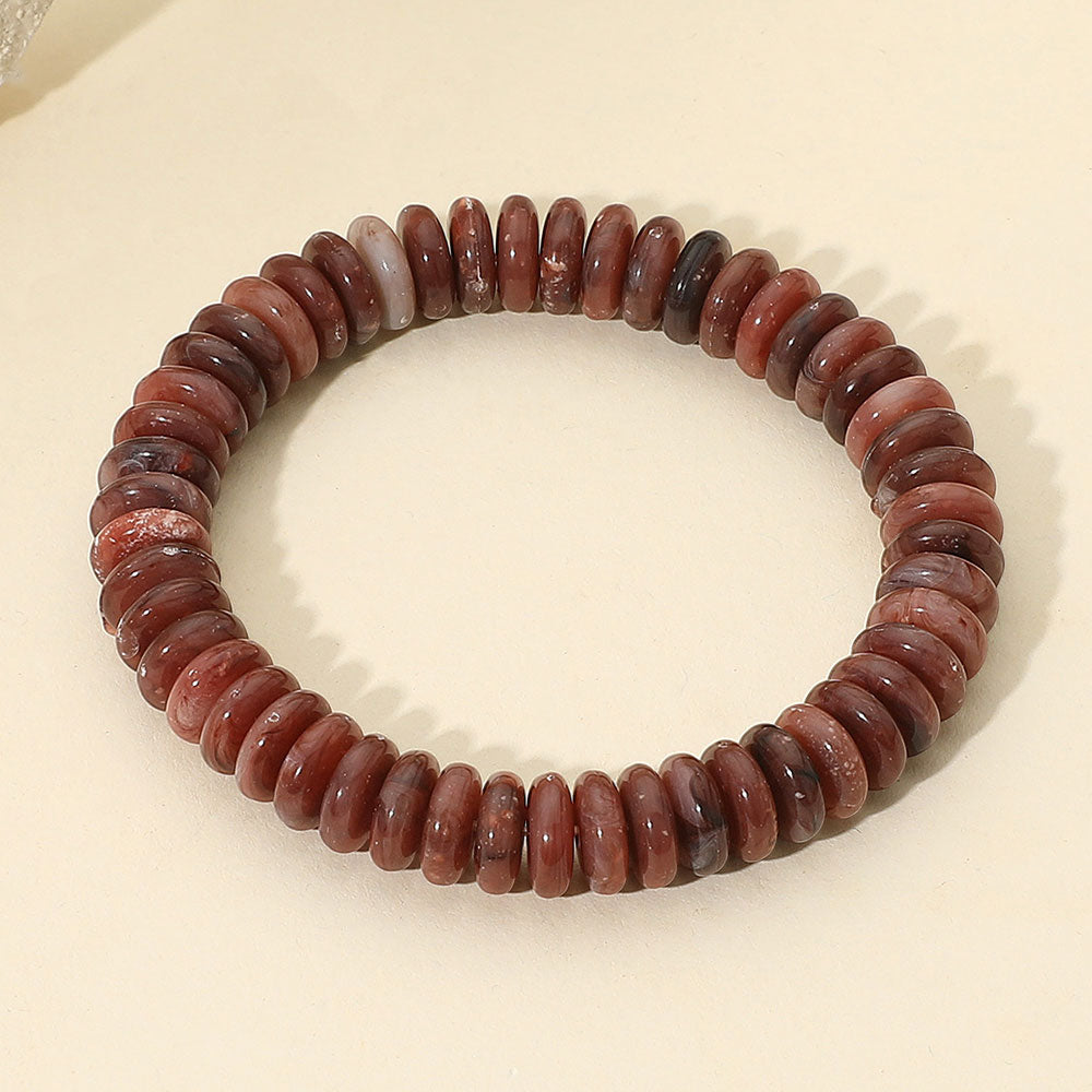 Madeline Love Burgundy, Gold Marbled Flat Disc Beaded Stretch Bracelet - Bracelets