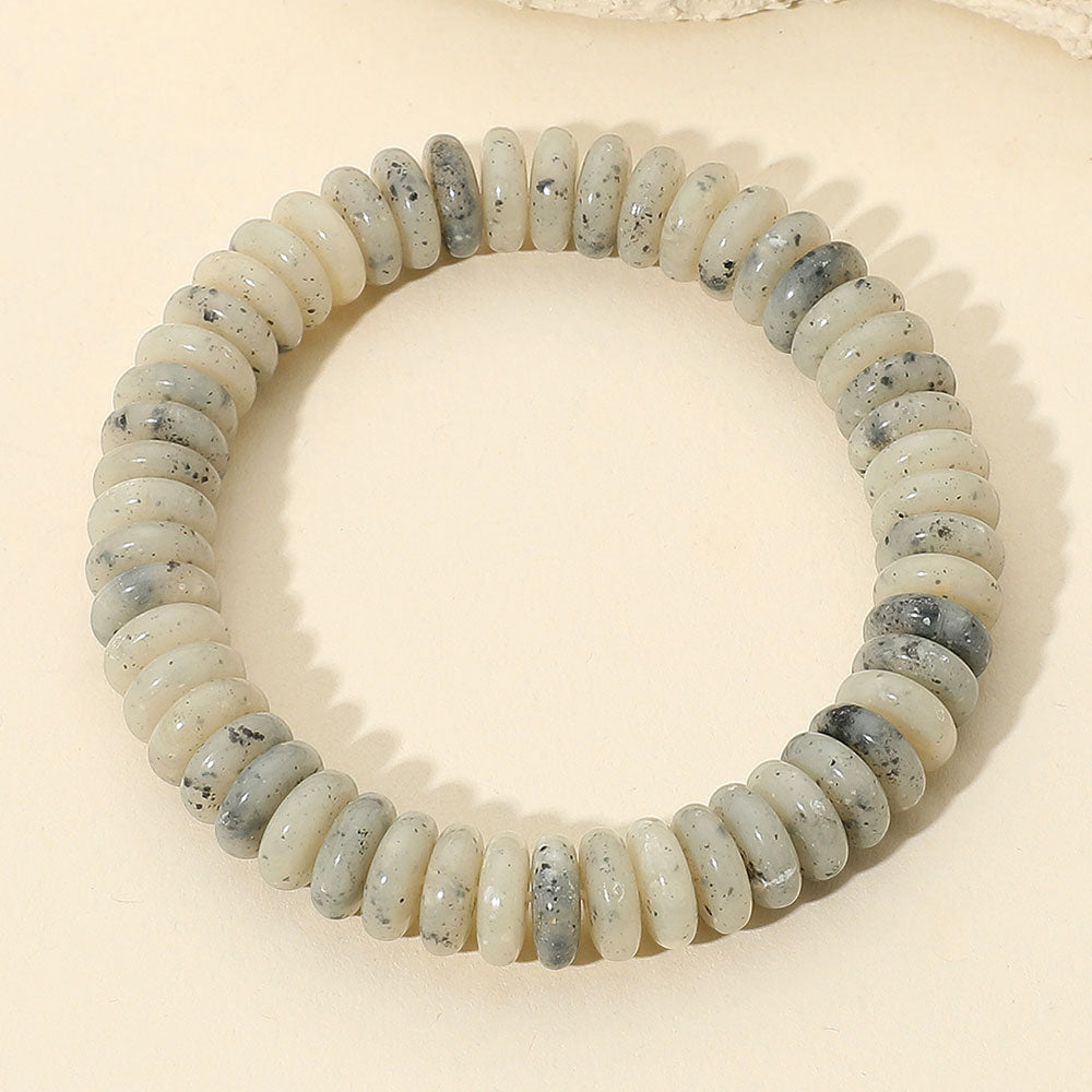 Madeline Love Gold, Gray Marbled Flat Disc Beaded Stretch Bracelet - Bracelets