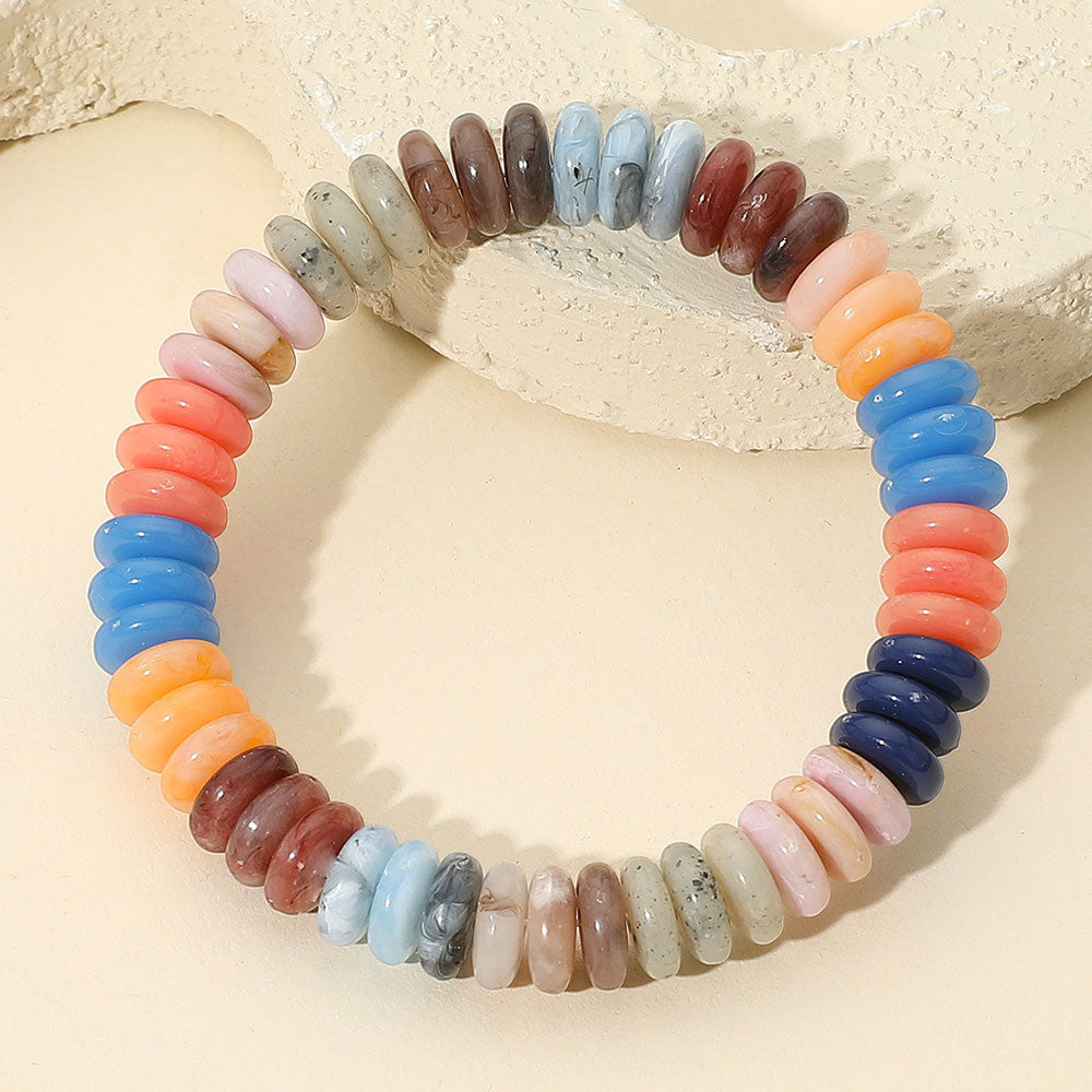 Madeline Love Gold, Multi Marbled Flat Disc Beaded Stretch Bracelet - Bracelets