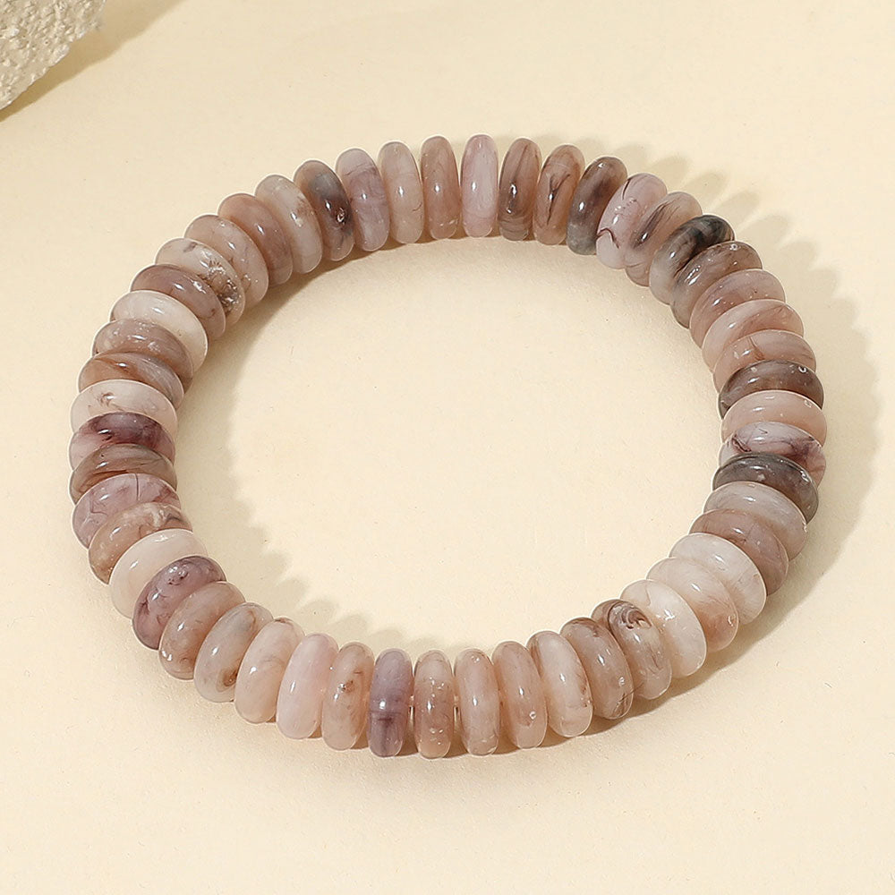 Madeline Love Gold, Neutral Marbled Flat Disc Beaded Stretch Bracelet - Bracelets