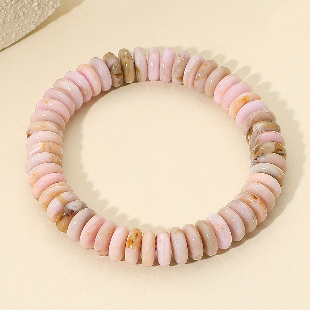 Madeline Love Gold, Pink Marbled Flat Disc Beaded Stretch Bracelet - Bracelets