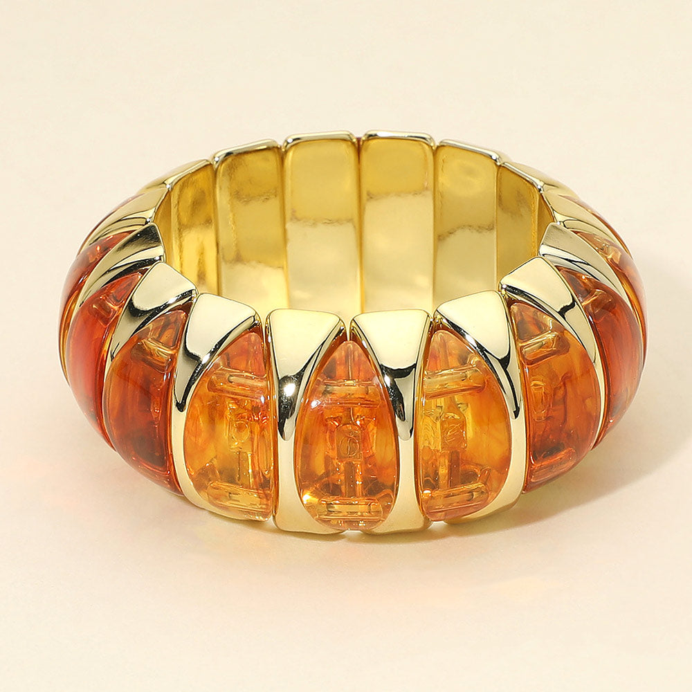 Madeline Love Brown, Gold Chunky Marbled Resin Inlay Stretch Bracelet - Bracelets