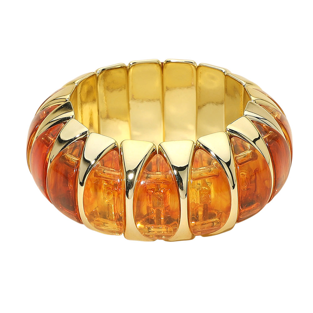 Madeline Love Brown, Gold Chunky Marbled Resin Inlay Stretch Bracelet - Bracelets - desc