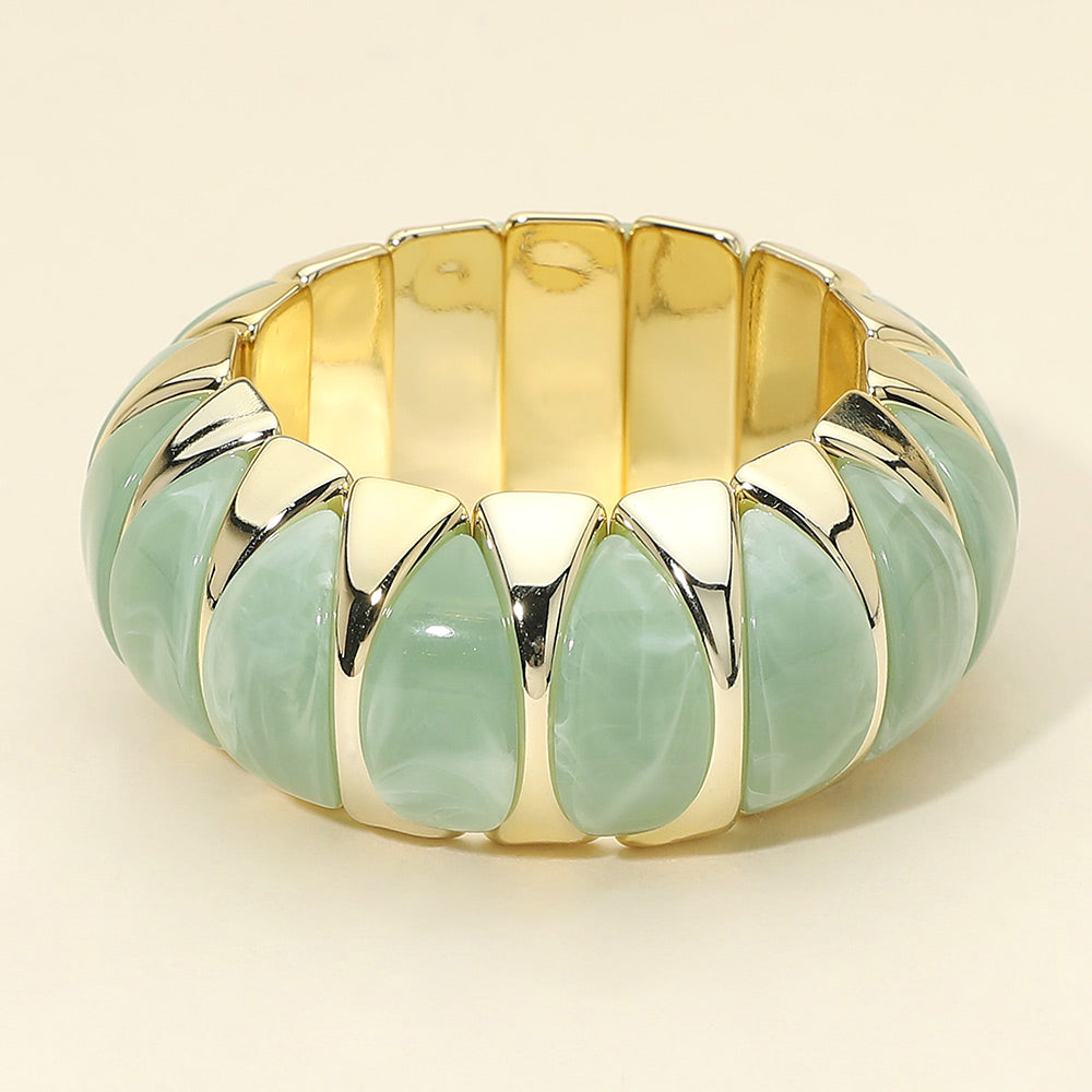 Madeline Love Gold, Mint Chunky Marbled Resin Inlay Stretch Bracelet - Bracelets