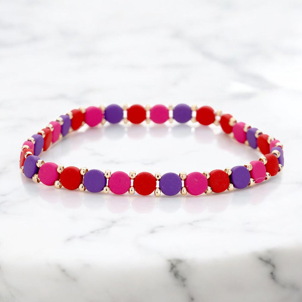 Madeline Love Burgundy, Gold Round Lego Color Block
Stretch Bracelet - Bracelets