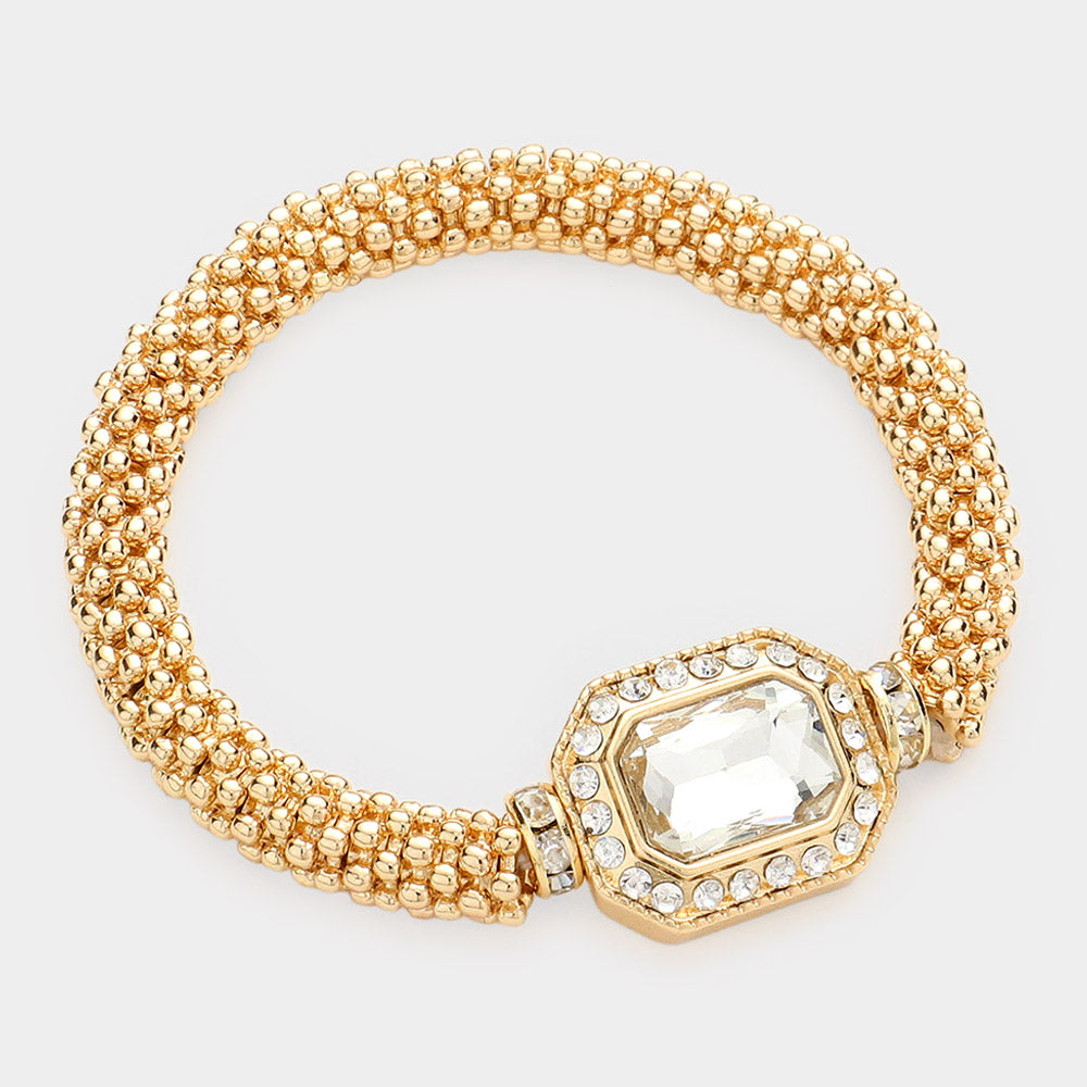 Madeline Love Gold Hexagon Stone Accented Metal Bubble Stretch Bracelet