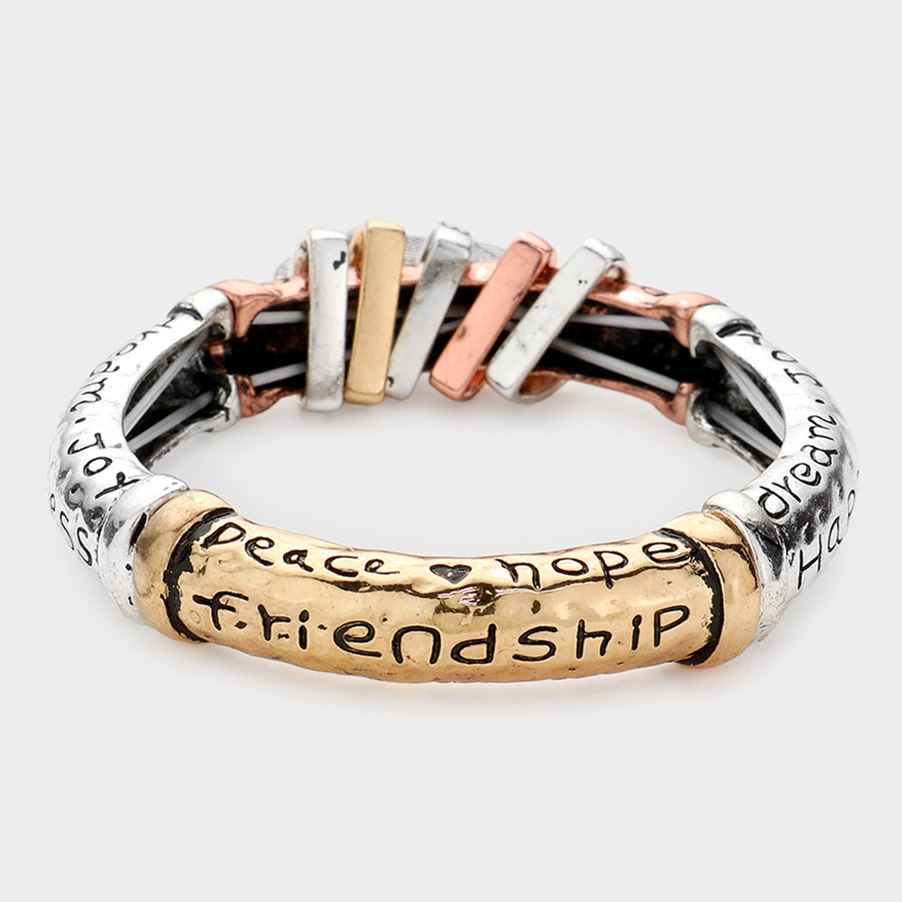 Friendship Message Heart Pendant Charm Metal Stretch Bracelet