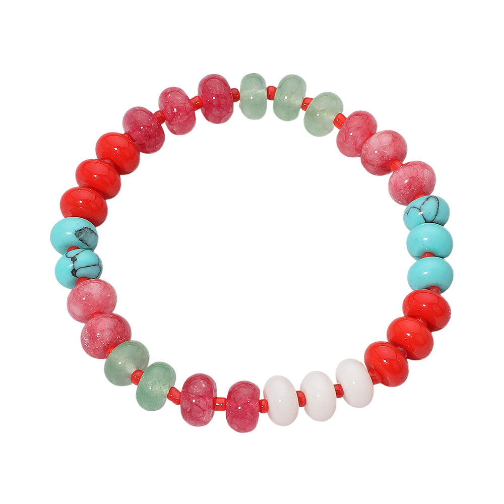 Madeline Love Red Resin Pebble Beaded Stretch Bracelet - Bracelets - desc