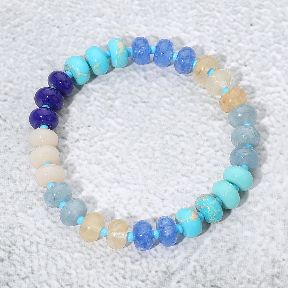Madeline Love Blue, Turquoise Resin Pebble Beaded Stretch Bracelet - Bracelets