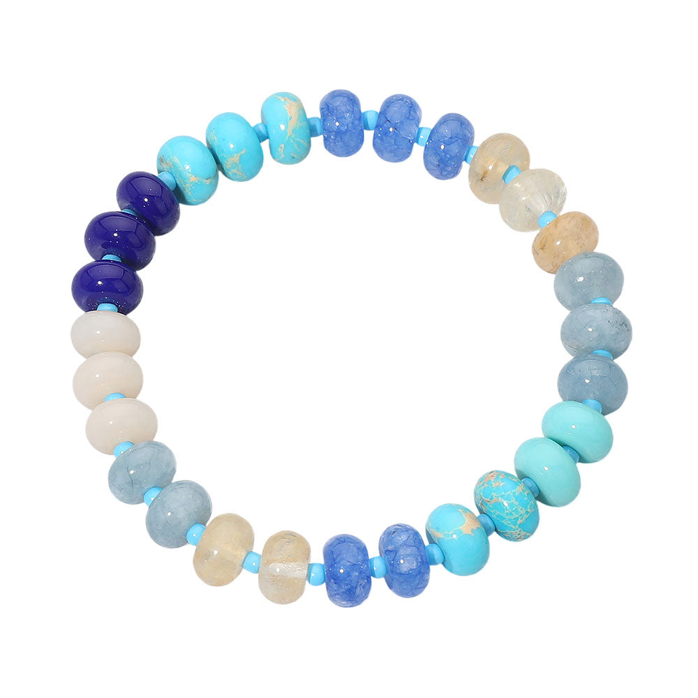 Madeline Love Blue, Turquoise Resin Pebble Beaded Stretch Bracelet - Bracelets - desc
