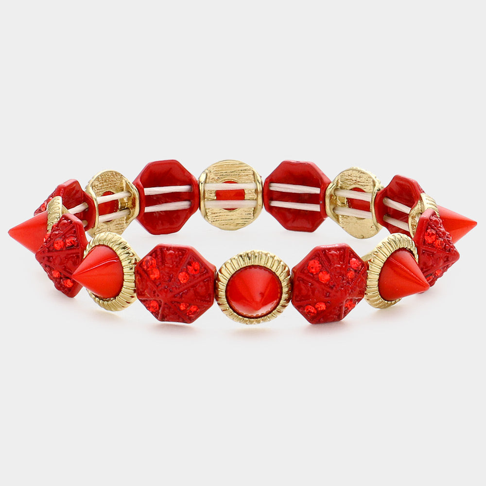 Madeline Love Red Spike Cone Stretch Bracelet - Bracelets