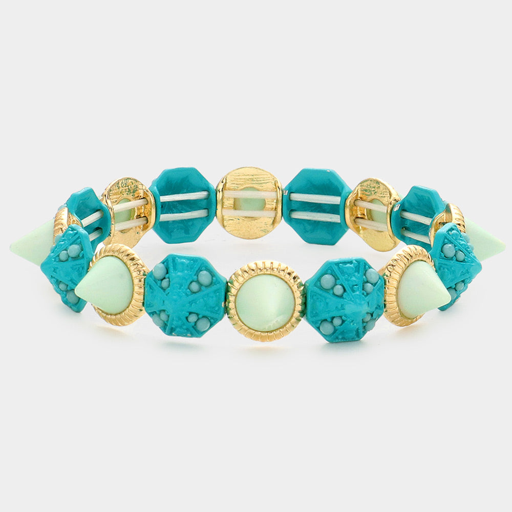 Madeline Love Turquoise Spike Cone Stretch Bracelet - Bracelets