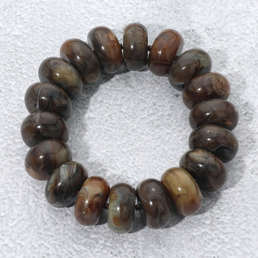Madeline Love Brown, Gold Chunky Marbled Rounded Pebble Beaded Stretch Bracelet - Bracelets