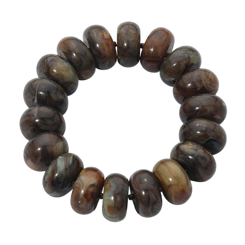 Madeline Love Brown, Gold Chunky Marbled Rounded Pebble Beaded Stretch Bracelet - Bracelets - desc
