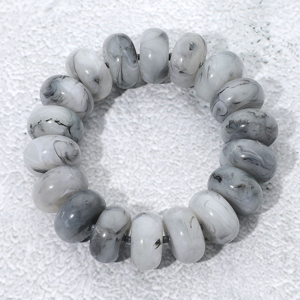 Madeline Love Gold, Gray Chunky Marbled Rounded Pebble Beaded Stretch Bracelet - Bracelets