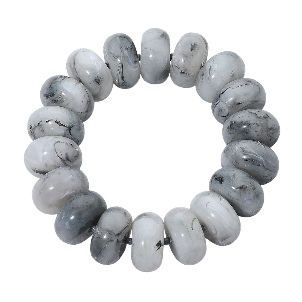Madeline Love Gold, Gray Chunky Marbled Rounded Pebble Beaded Stretch Bracelet - Bracelets - desc