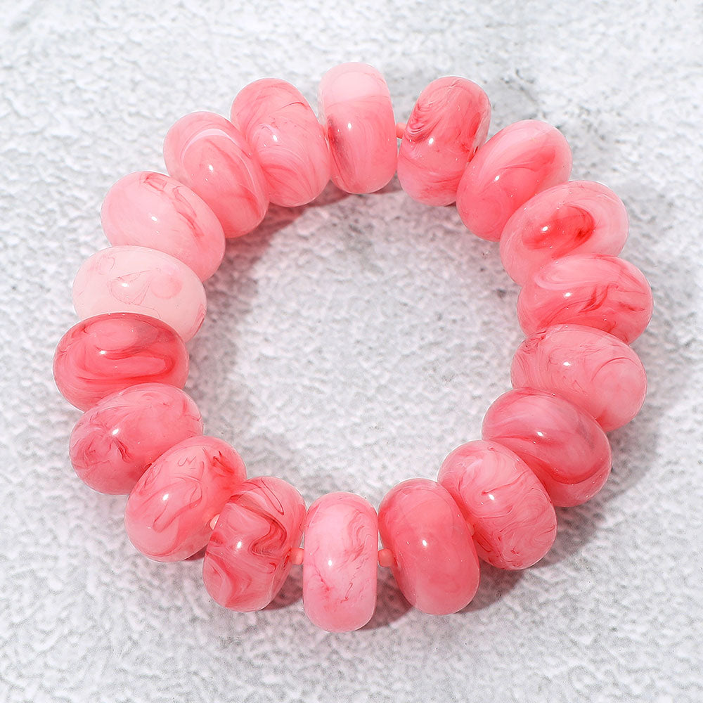 Madeline Love Coral, Gold, Light Chunky Marbled Rounded Pebble Beaded Stretch Bracelet - Bracelets
