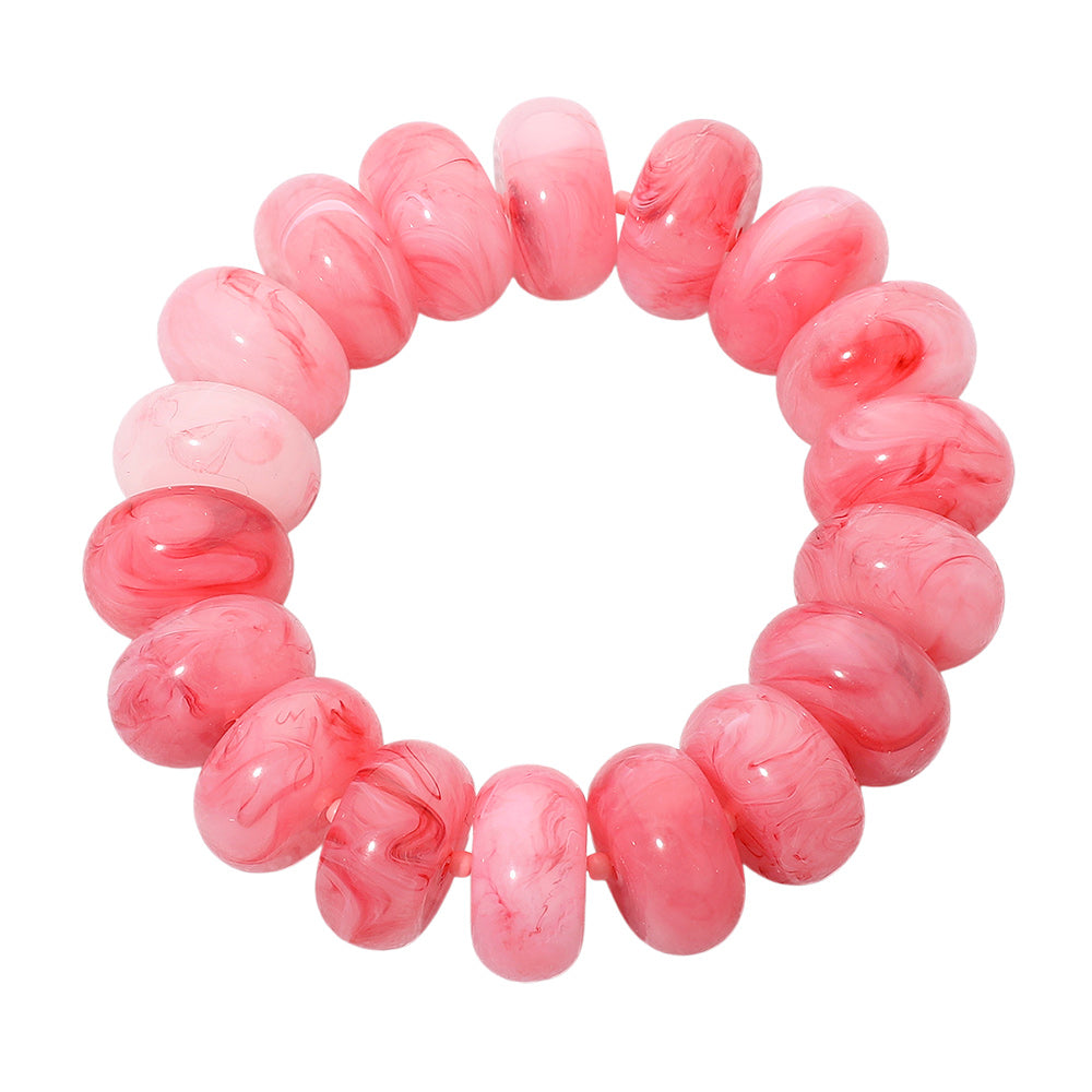 Madeline Love Coral, Gold, Light Chunky Marbled Rounded Pebble Beaded Stretch Bracelet - Bracelets - desc