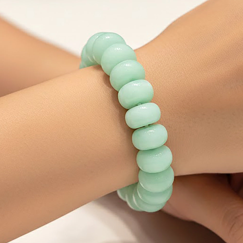 Madeline Love Gold, Mint Chunky Marbled Rounded Pebble Beaded Stretch Bracelet - Bracelets