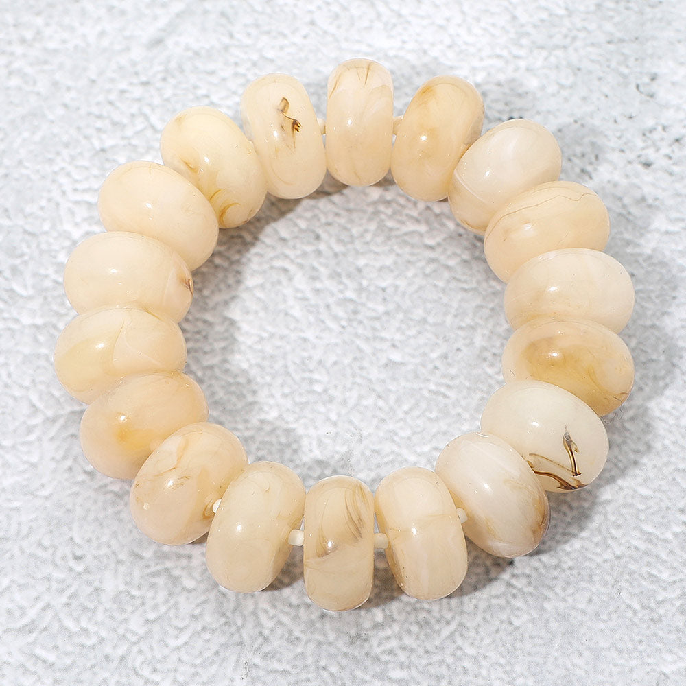 Madeline Love Gold, Neutral Chunky Marbled Rounded Pebble Beaded Stretch Bracelet - Bracelets