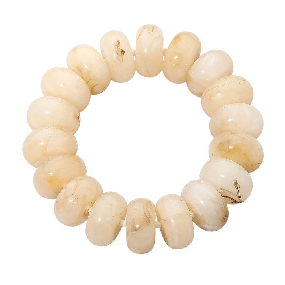 Madeline Love Gold, Neutral Chunky Marbled Rounded Pebble Beaded Stretch Bracelet - Bracelets - desc