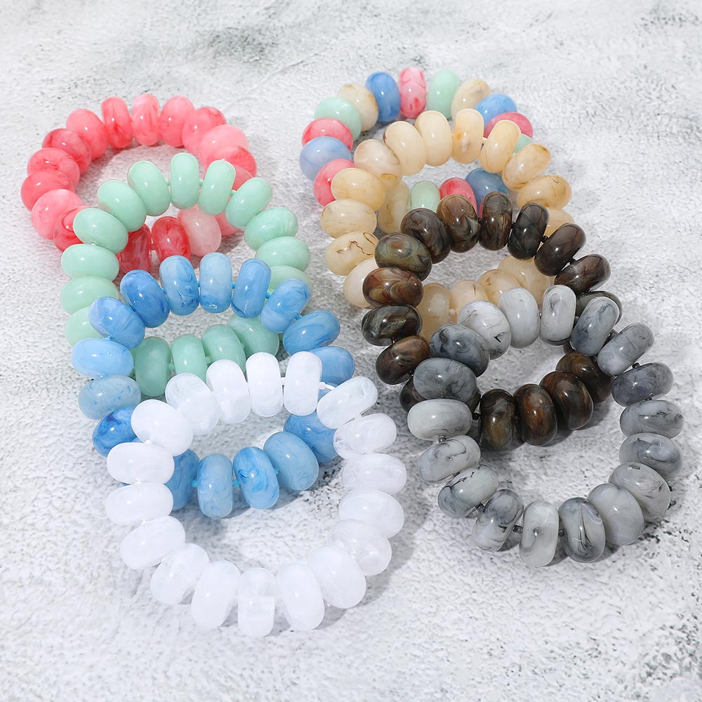 Madeline Love Gold, Neutral Chunky Marbled Rounded Pebble Beaded Stretch Bracelet - Bracelets - extra
