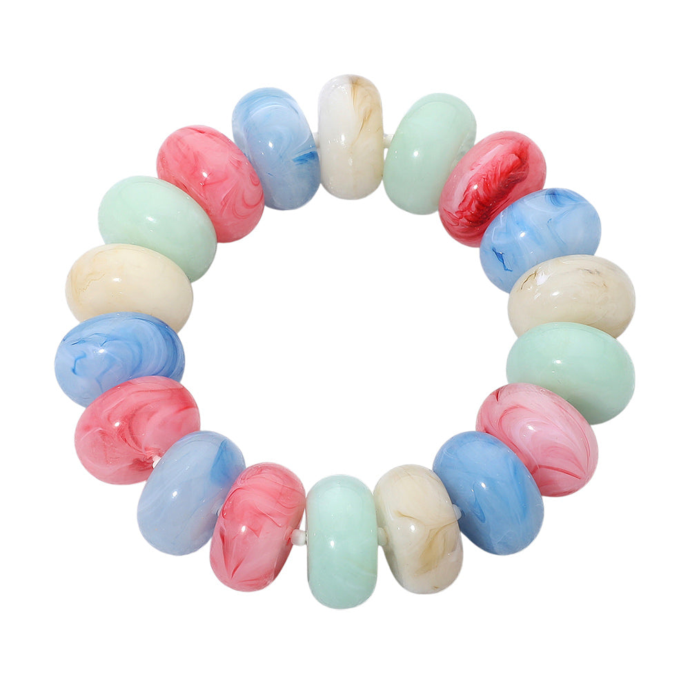 Madeline Love Gold, Multi Chunky Marbled Rounded Pebble Beaded Stretch Bracelet - Bracelets - desc
