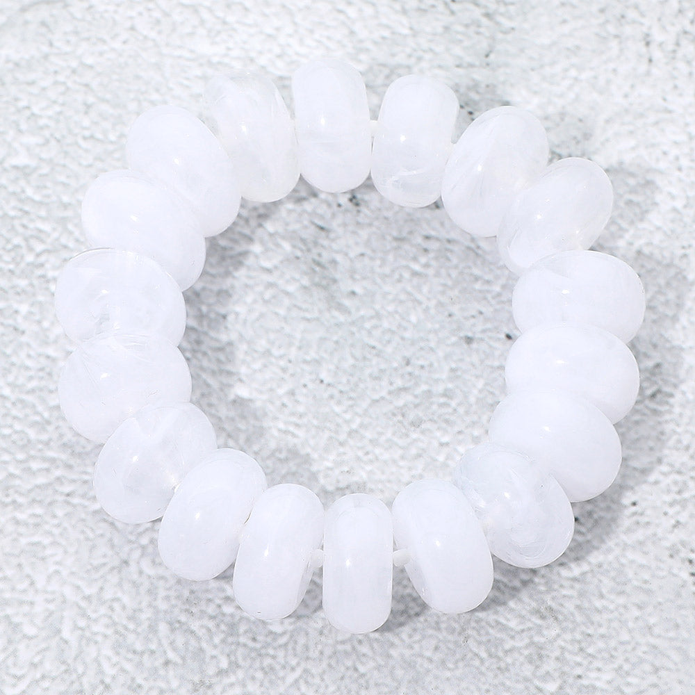Madeline Love Gold, White Chunky Marbled Rounded Pebble Beaded Stretch Bracelet - Bracelets