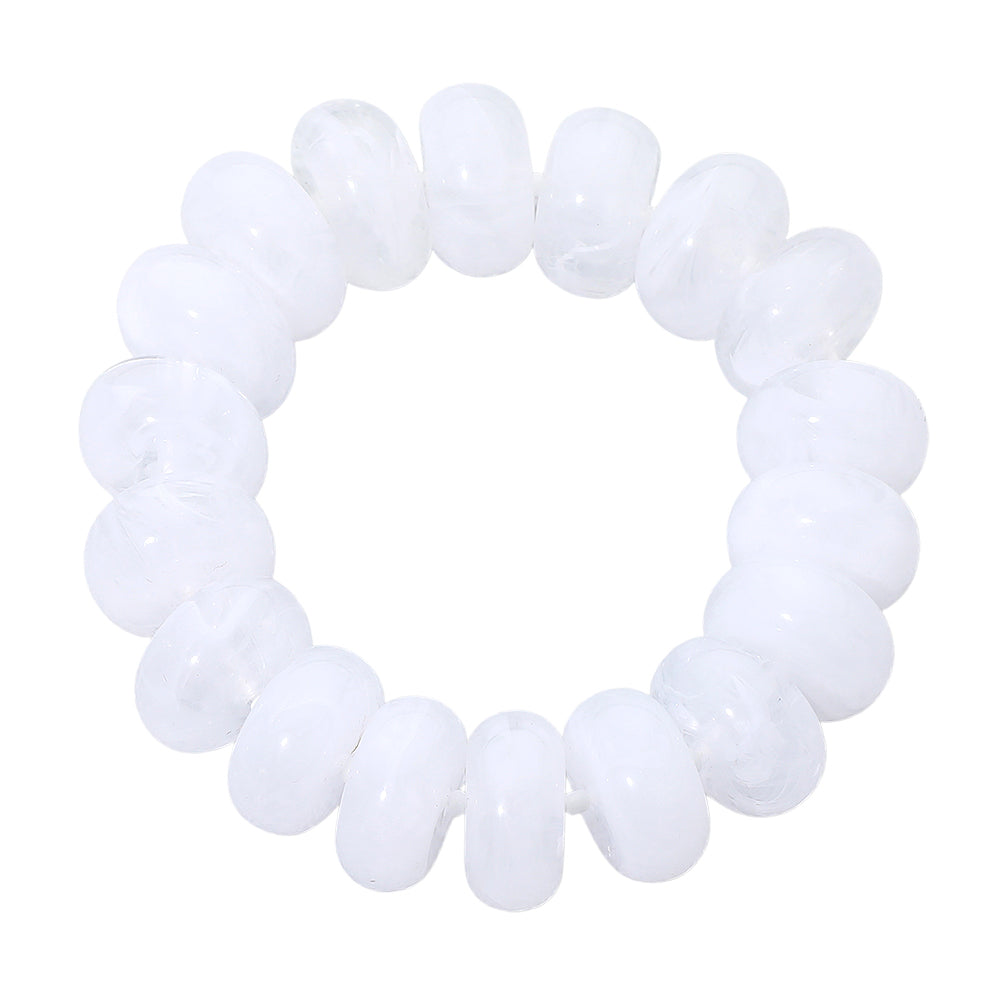 Madeline Love Gold, White Chunky Marbled Rounded Pebble Beaded Stretch Bracelet - Bracelets - desc