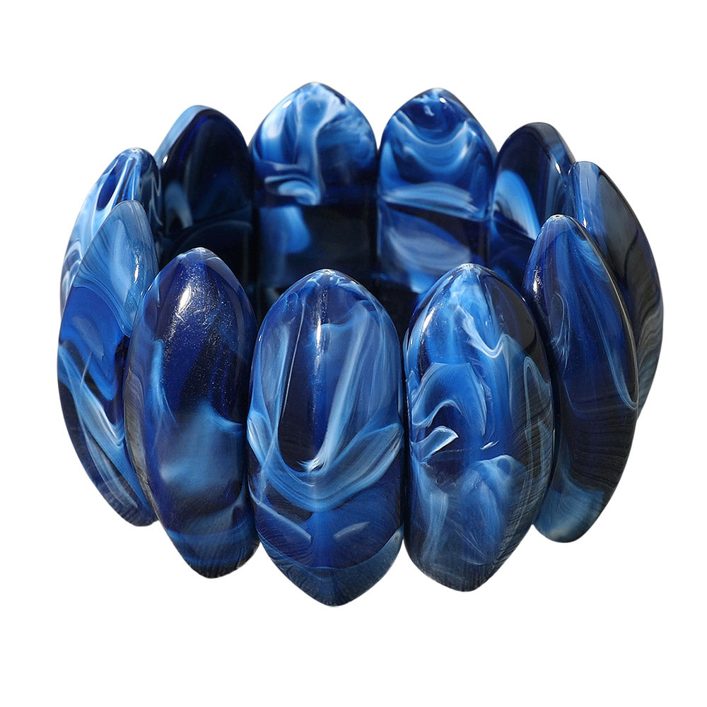 Madeline Love Blue Bold Marbled Oval Penal Beaded Stretch Bracelet - Bracelets - desc