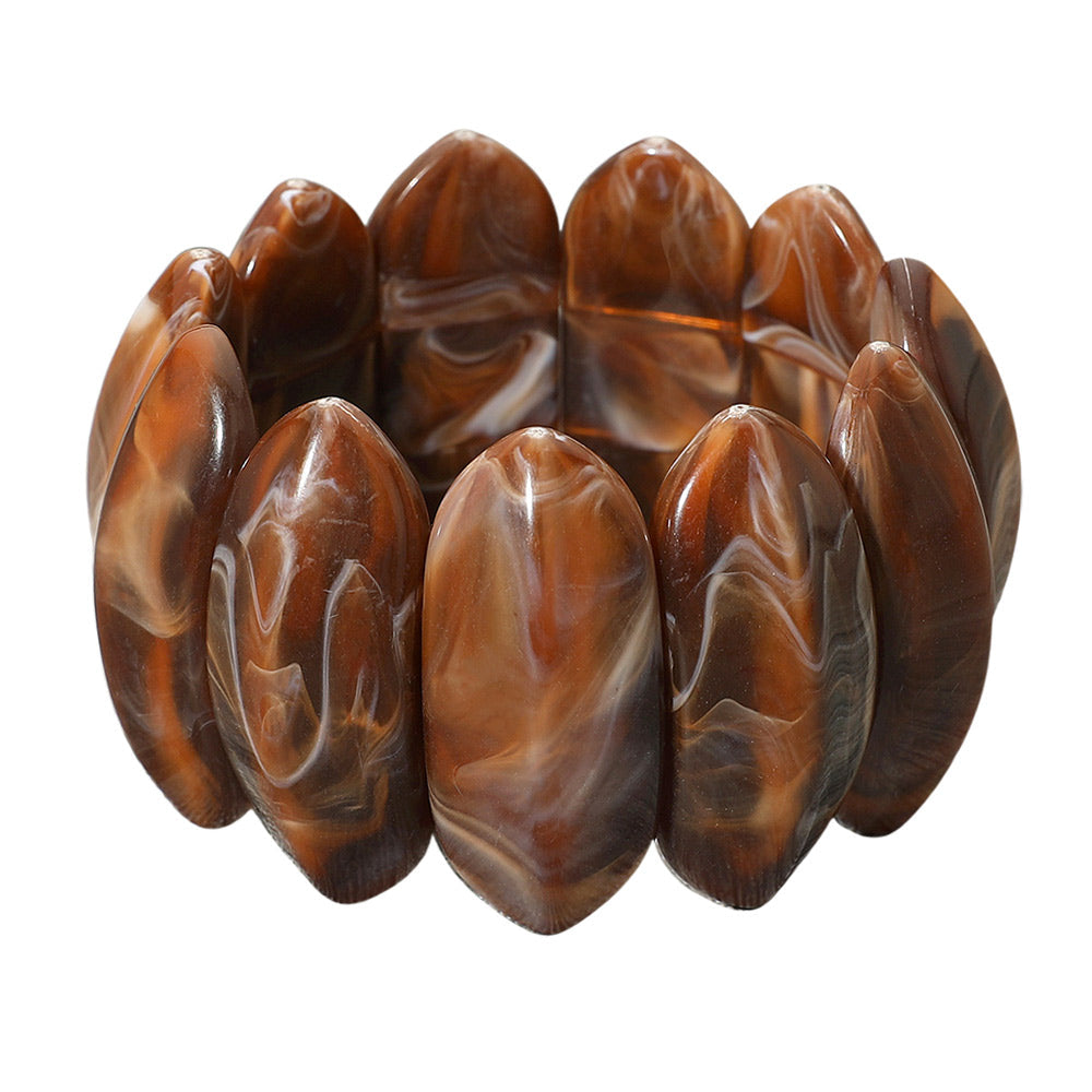 Madeline Love Brown Bold Marbled Oval Penal Beaded Stretch Bracelet - Bracelets - extra