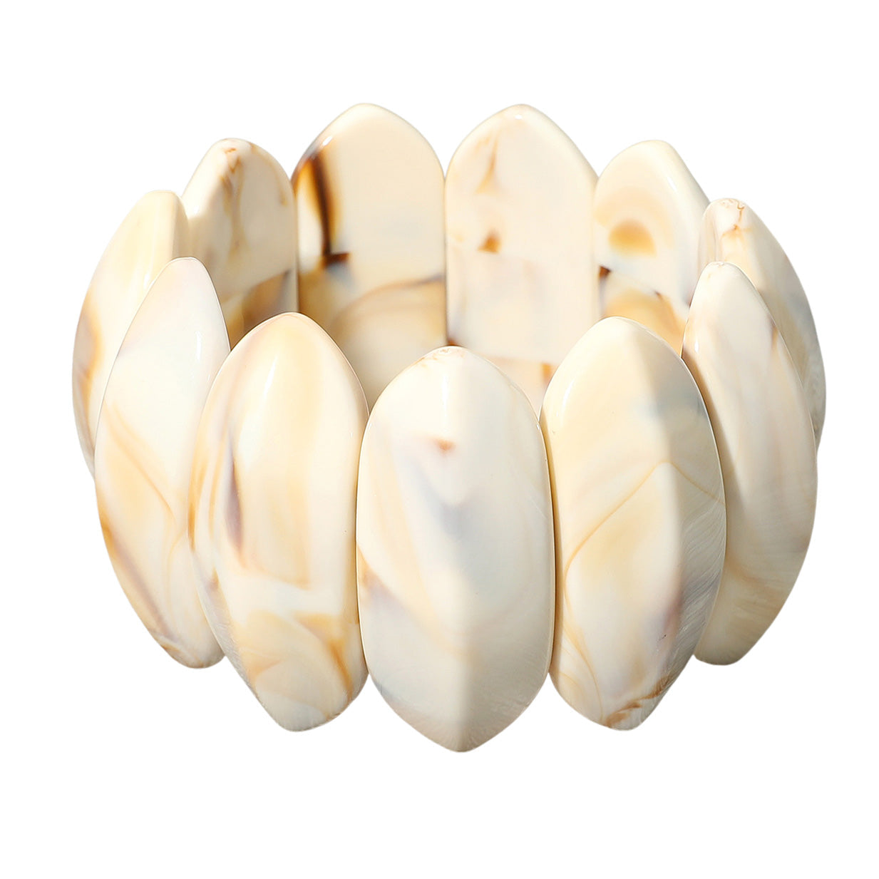 Madeline Love Ivory Bold Marbled Oval Penal Beaded Stretch Bracelet - Bracelets - desc