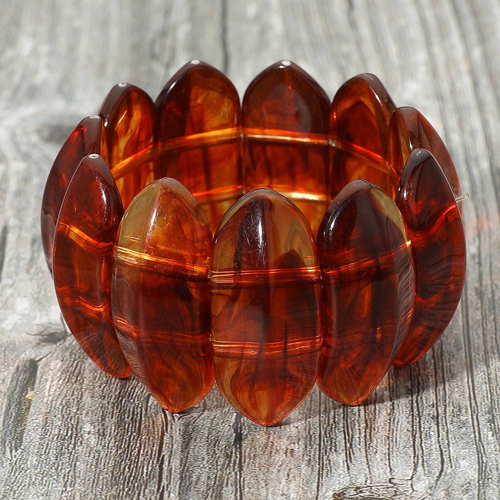 Madeline Love Tortoise Bold Marbled Oval Penal Beaded Stretch Bracelet - Bracelets