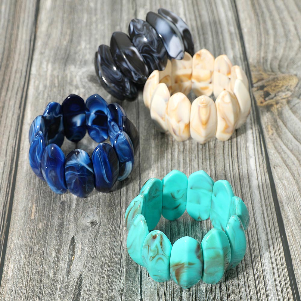 Madeline Love Tortoise Bold Marbled Oval Penal Beaded Stretch Bracelet - Bracelets - extra