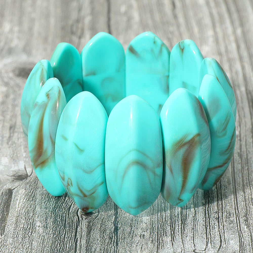 Madeline Love Turquoise Bold Marbled Oval Penal Beaded Stretch Bracelet - Bracelets