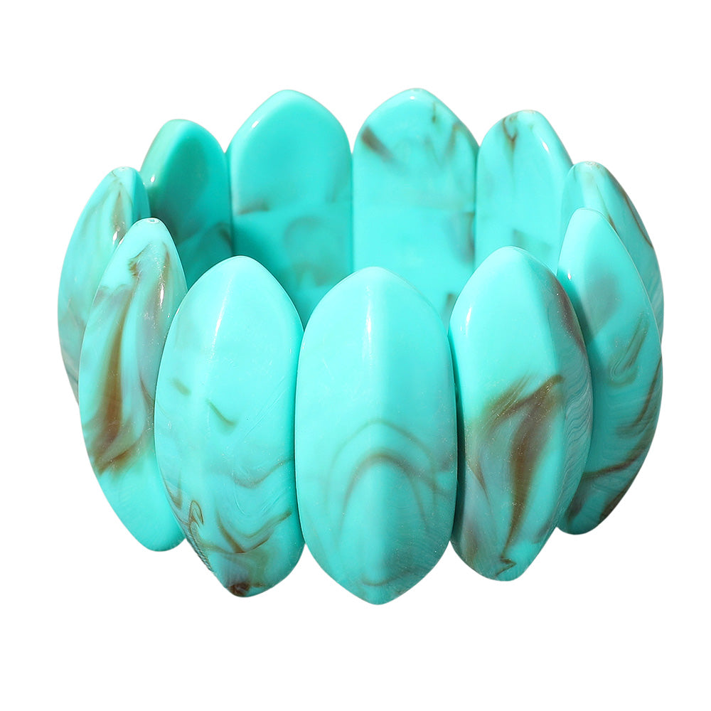 Madeline Love Turquoise Bold Marbled Oval Penal Beaded Stretch Bracelet - Bracelets - desc