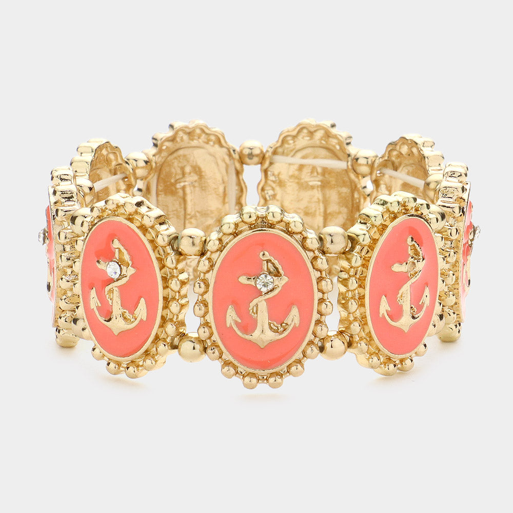 Madeline Love Peach Resin Nautical Anchor Stretch Bracelet - Bracelets