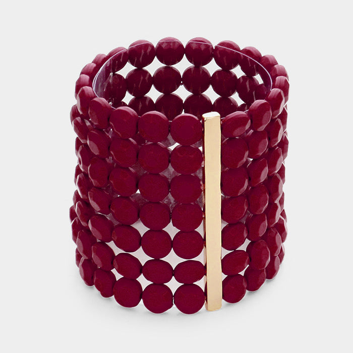 Madeline Love Burgundy 7Rows Wide Faceted Round Beaded Stretch Bracelet - Bracelets